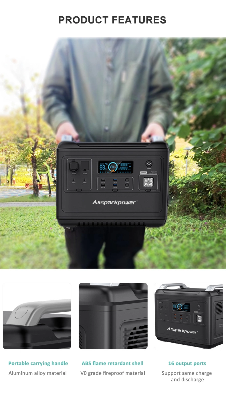 Großhandel OEM Backup Alle Powers 2000W Wireless zwei-Wege-Schnellladung Solar Generator Hohe Kapazität Outdoor Tragbare Kraftwerk