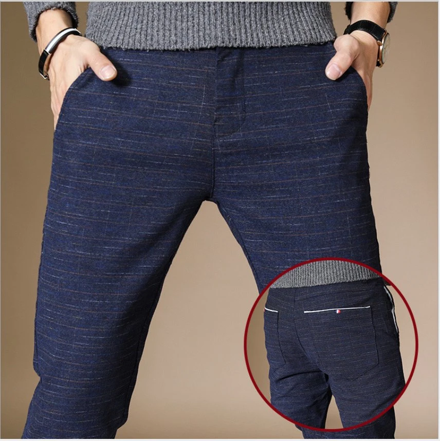 Men's Plaid British Wool Cotton and Linen Trousers Casual Trousers Men's Large Size Men's Casual Trousers