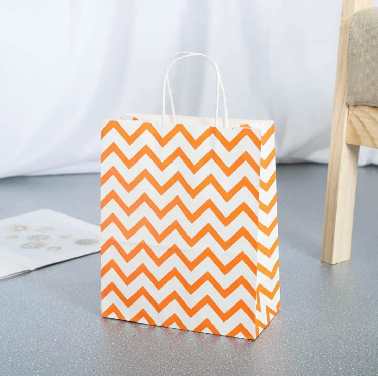 White Craft Paper Bag with Wave Line Printing