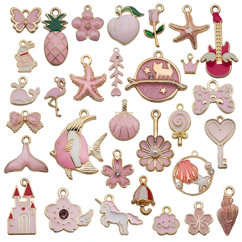 31PCS Mixed Animals Plants Flowers Enamel Charms for Jewelry Making