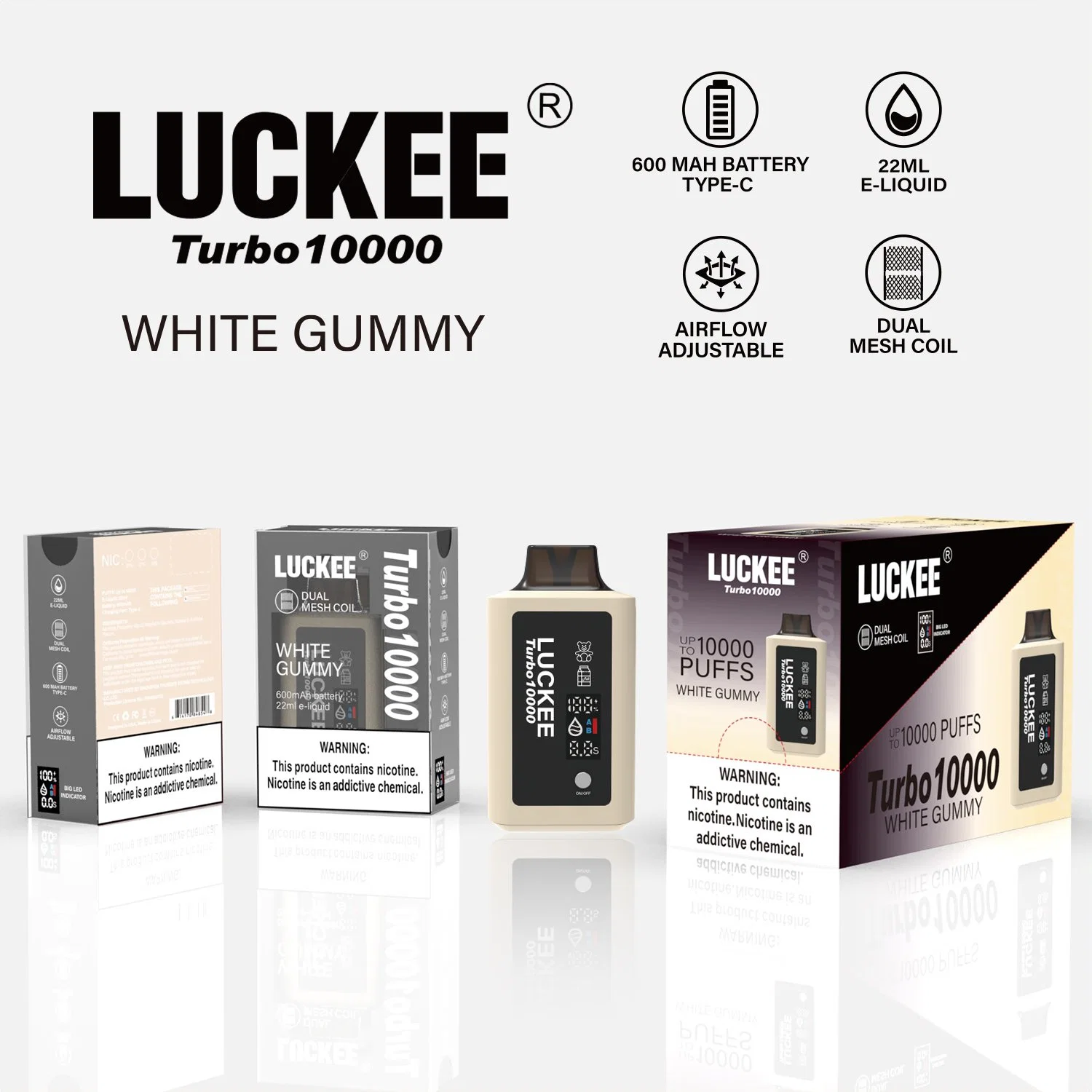 USA Most Popular Disposable/Chargeable Vape Luckee Turbo 10000puffs Dual Mesh Coil 22ml Eliquid Heating Coil Airflow Adjustable