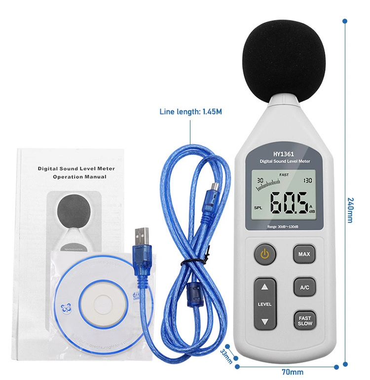 USB 30-130db ديسيبل ديسيبل مستوى الضجيج الصوتي لجهاز الكشف Audio Digital Sound Level Noise متر