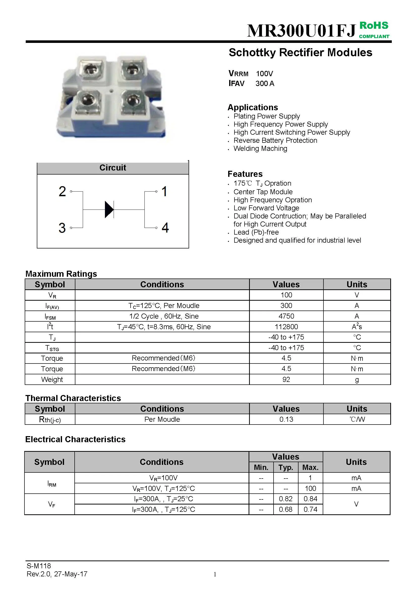 100V A 300 MR300U01FJ módulos rectificadores Schottky