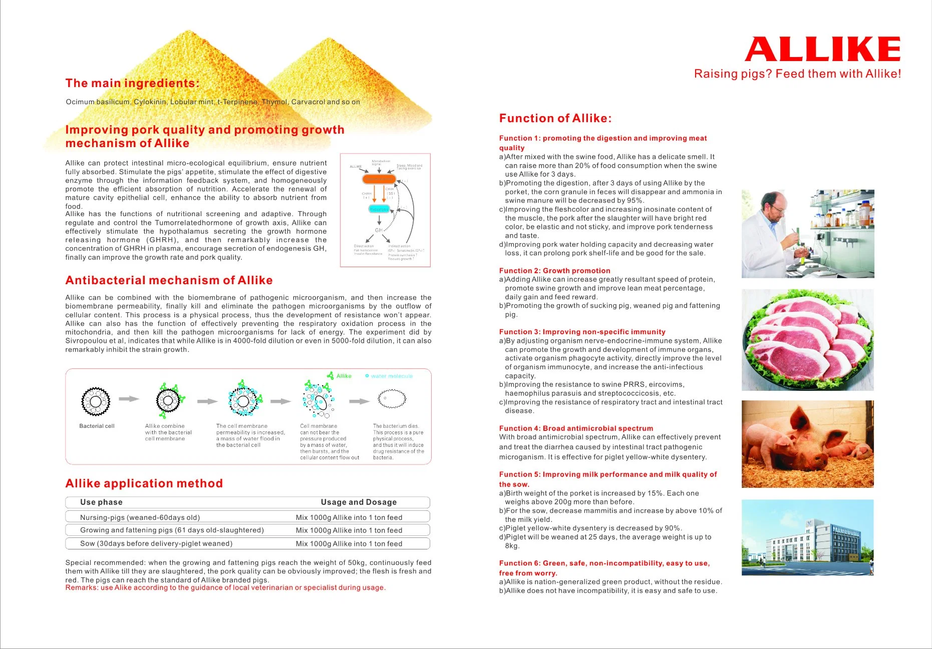 Alimento de Animais Allike Premix Feed para Pig para promover o crescimento Aditivo de alimentação de ganho de peso da Hebei Veyong