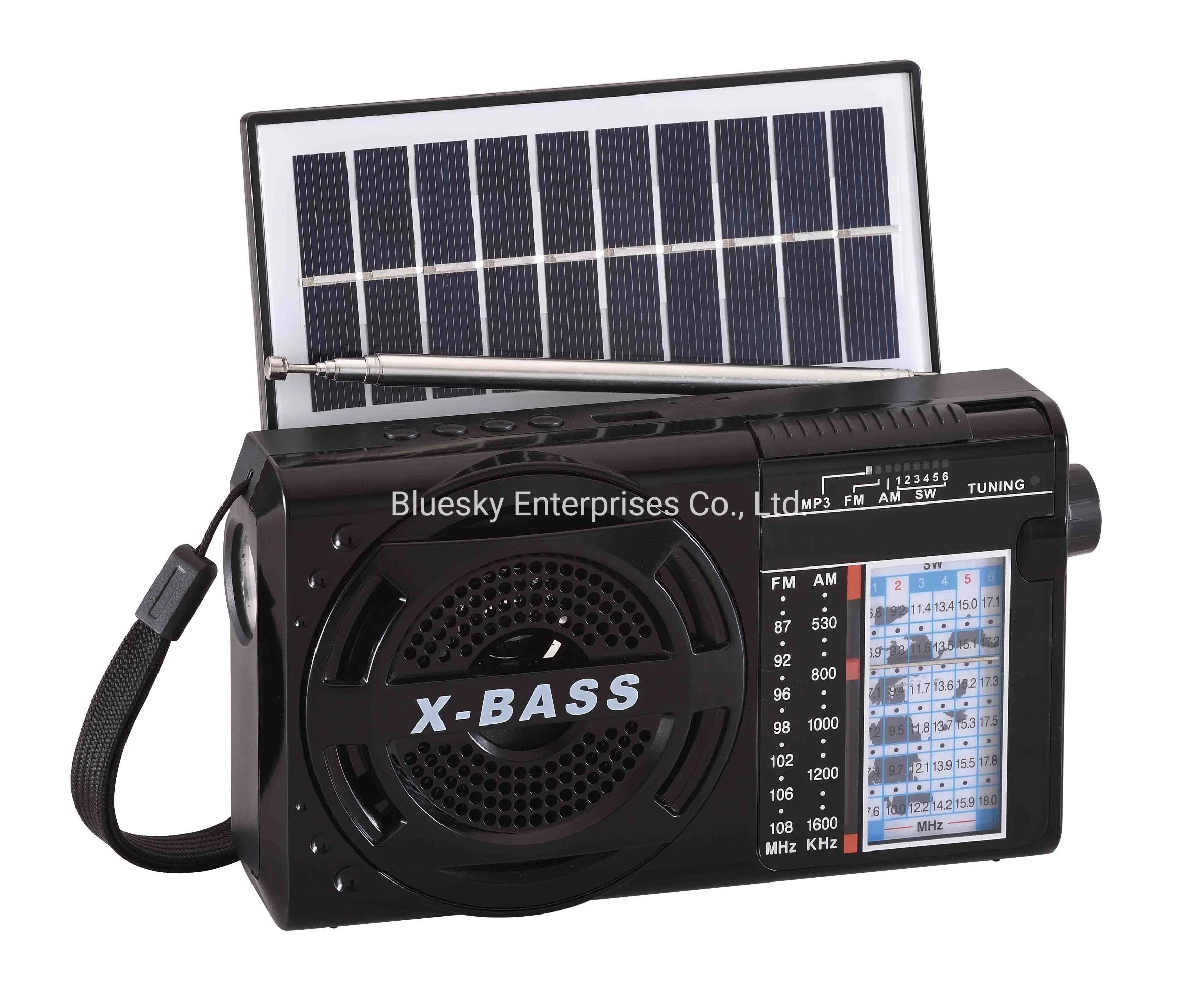 Tw302bts Factory Radio Am/FM/Sw1-6 8 Bands Rechargeable Music Player Portable Radio with Solar Panel Blueteeth Speaker