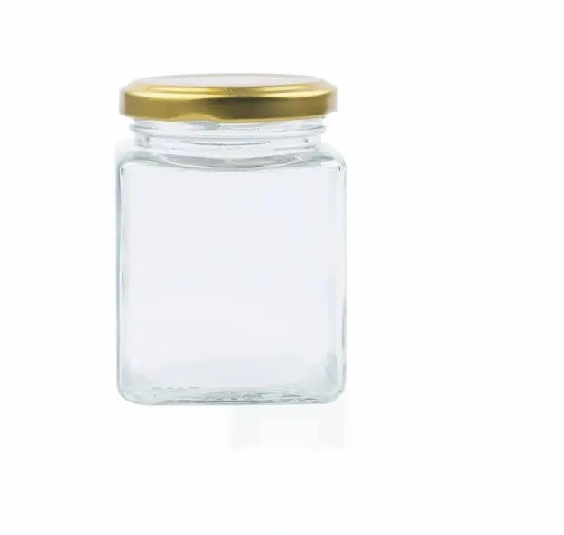 Square Glass Bottle Canned Jar with Metal Screw Lid Sealed Cans Honey Packaging Pickles Bottles