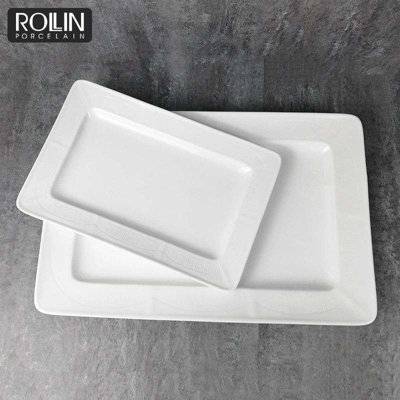 Durable Rectangular Plates White Porcelain Serving Tray