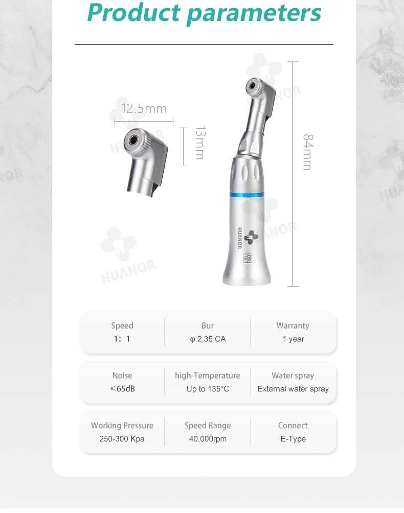 Llave dental Tipo buena calidad 1: 1 Azul E-Type Aerosol de agua externa Dental contra ángulo pieza de mano