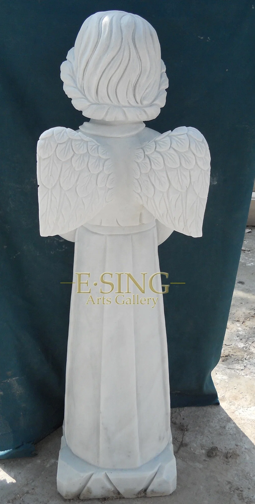 Life Size Natural White Marble Cemetery Angel with Wings Sculpture for Graveyard Decoration