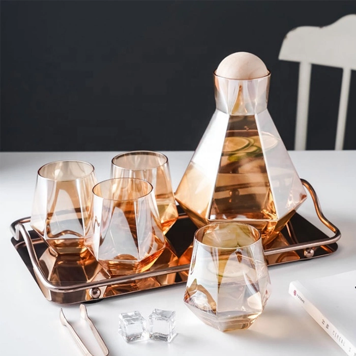 Wholesale/Supplier Nordic Style Home Kitchen 1800ml 60oz Large Capacity Hexagonal Diamond Borosilicate Amber Glass Tea Water Jug Set with 6 Cups