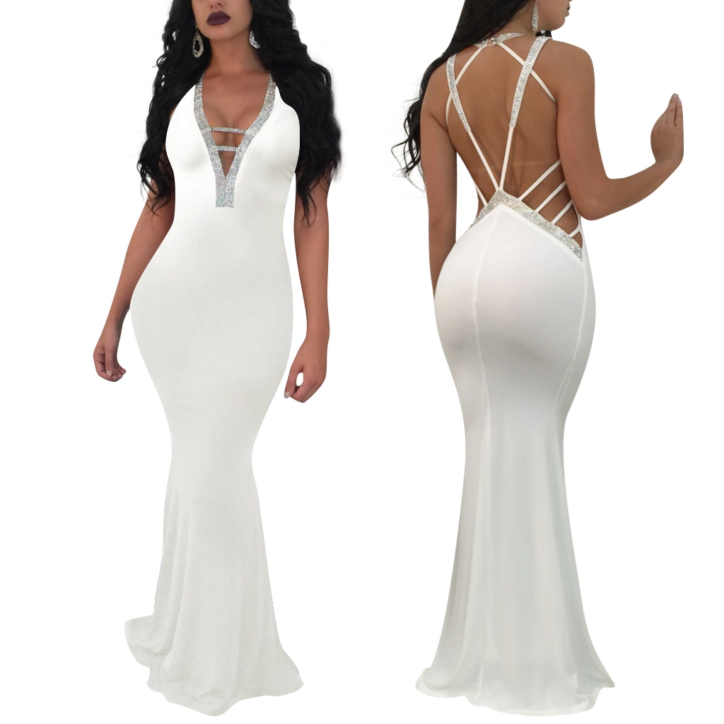 L51669 Bandage Women Prom Sexy Halter Backless Evening Dress