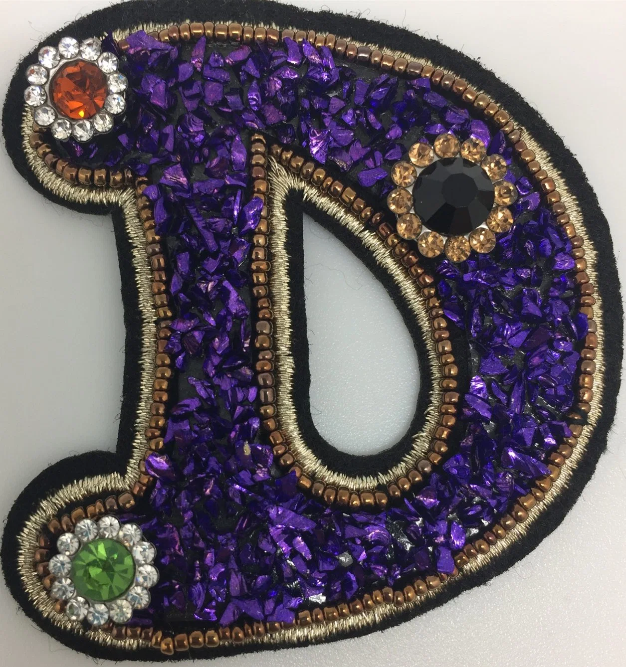 Embroidery Letter Patch with Beads and Crystal Diamond for Garment and Bag Accessories