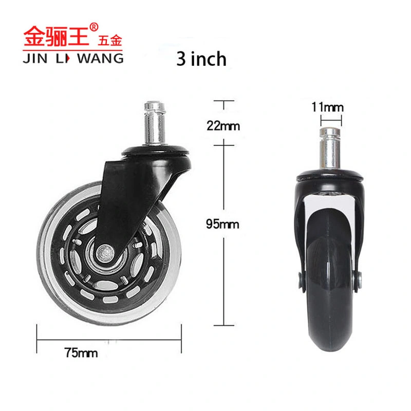 Heavy Duty Swivel Threaded Stem Casters 2.5 Inch 3 Inch Wheels Castor Black Tranparent PU Caster Wheel for furniture Office Chair