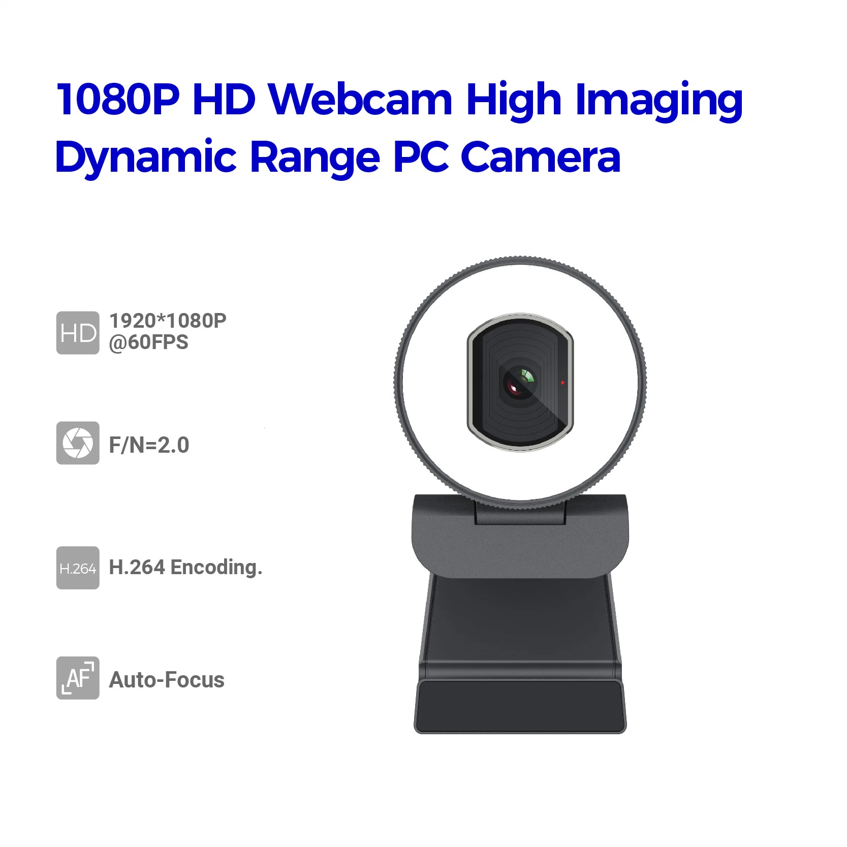 Dämpfungskamera Ringlicht integrierte Rauschunterdrückung Mikrofon HD 1080p Webcam-Kamera für PC-Computer Laptop