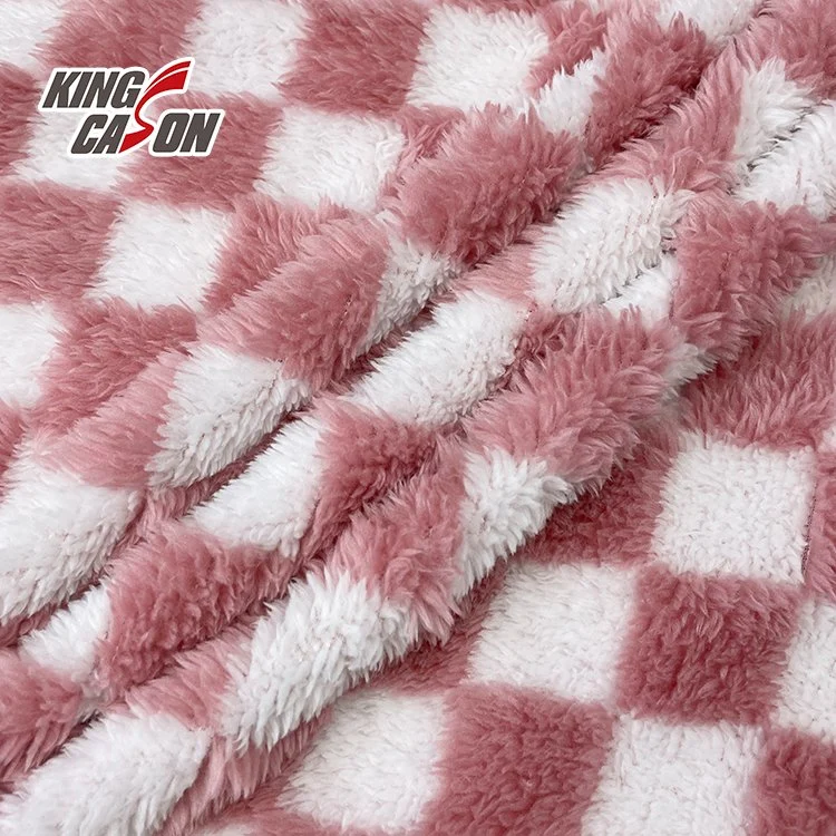 Kingcason Polyester Fabric Arctic Fabric Geometric Printing Two Sides Sherpa Fabric for Pajamas