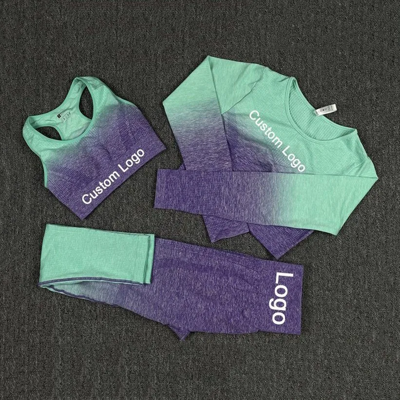 Camiseta corta de manga larga para mujer + Sujetador de fitness para ropa de entrenamiento Conjunto ropa activa Gymnasia trajes Sport leggings sin costuras Ropa de yoga