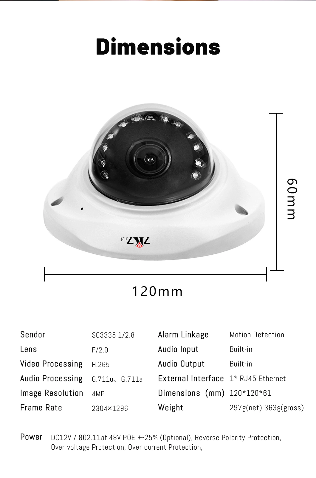 Cámara de seguridad domo de carcasa metálica Mini 4MP IP50 HD