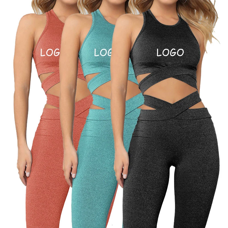 Custom Logo Women Sport Clothes Ladies Gym Fitness Active Wear High Waisted Pants 2 Piece Set Seamless Yoga Set Sportswear