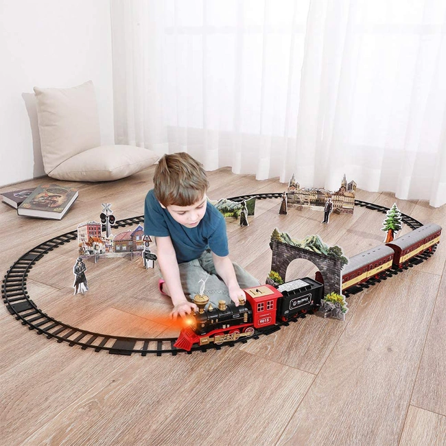 Electric Classical Train Track Toy Christmas Gift Kids Electric Train Toy Attractive Slot Toy Train Set with Smoke