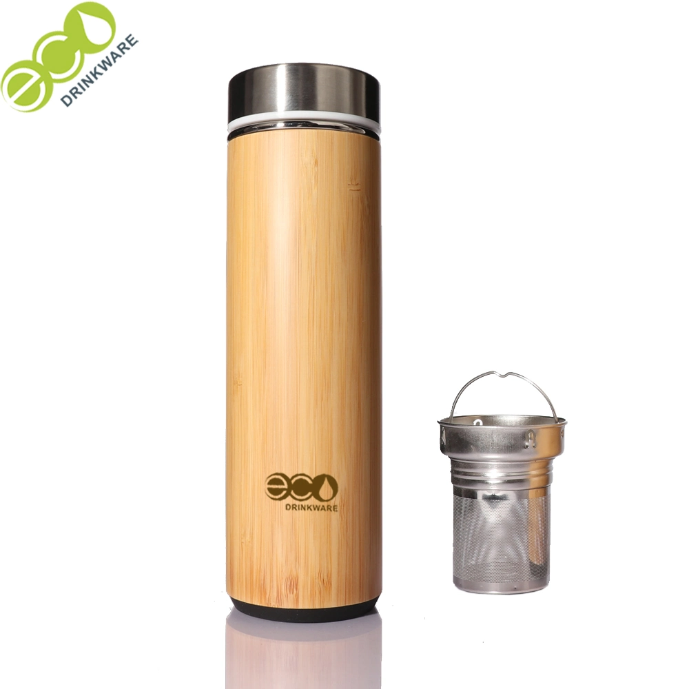 530ml/18oz Natural Stainless Steel Bamboo Vacuum Insulated Infuser Bamboo Thermos Wholesale