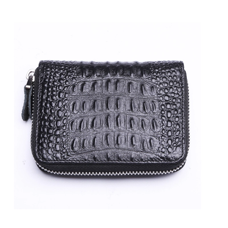 Weave Decoration Genuine Leather Small Wallet RFID Safe Knit Coin Purse Slim Plait Leather Card Holder