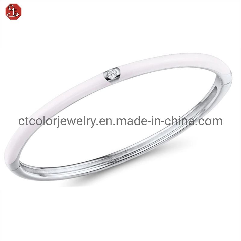 S925 argent simple style blanc émail mode bijoux Bracelet pour Cadeau