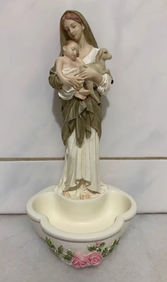 OEM Factory Customized Religious Statue Plastic Religious Craft Polyresin Home Decor Craft Mary with Child and Sheep Religious Resin Craft Manufacturer in China