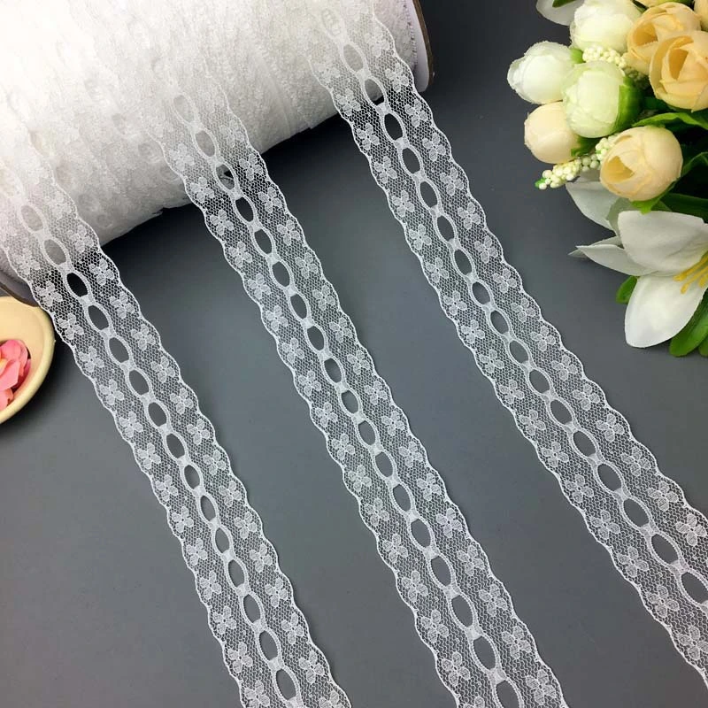 Double Edge Decorative Pattern French Lace Fabric Elastic Stretch Hot Selling Wholesale Nylon Embroidery Lace Fabric for Garment Accessories Women Wedding Dress