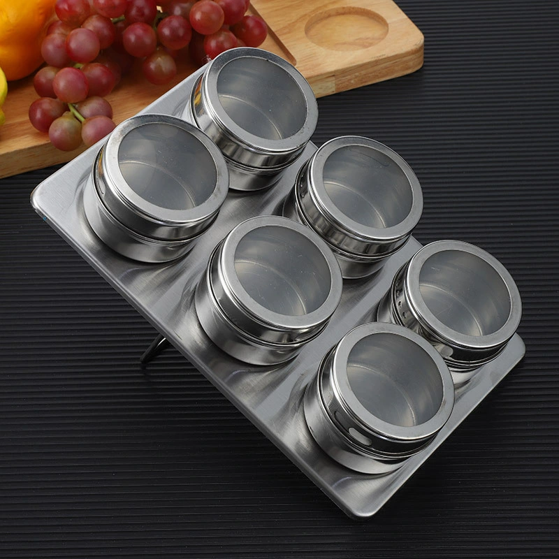 Home Seasoning Pot Round Stainless Steel Creative Salt Shaker Kitchen Storage Set