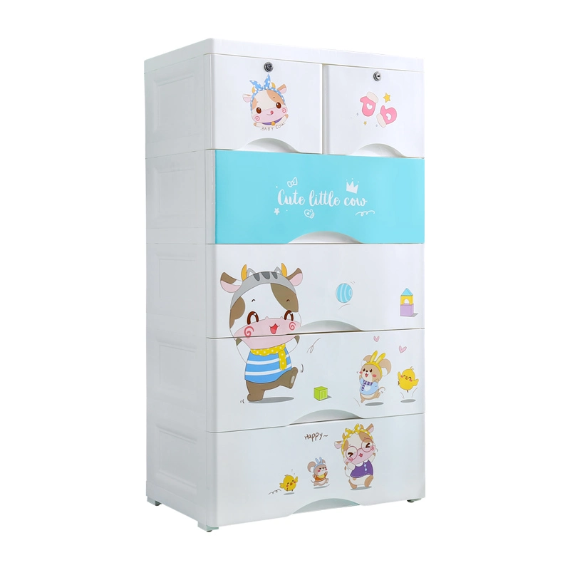 Cartoon Cow Plastic 6 Layer Wardrobe with Two Small Drawer