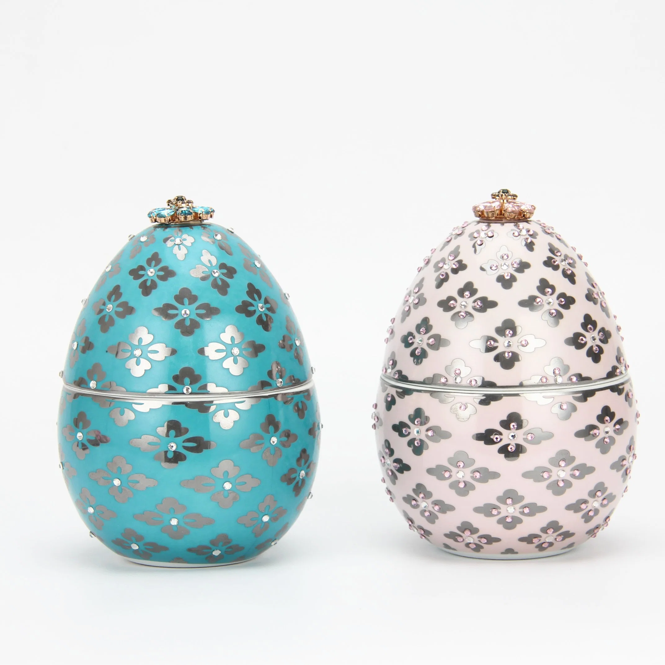 C029 Wholesale Wedding Gifts Ceramic Blue Egg Shape Candle Holder Indoor Christmas Decoration Candy Box Jar Candle with Diamond