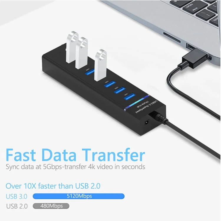 مهايئ من 7 منافذ USB3.0 Desktop PC PC قاعدة توصيل مهايئ الكمبيوتر المحمول موزع USB