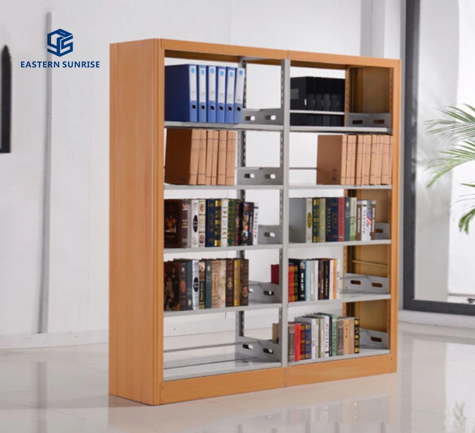 Full Height Library Furniture Steel-Wood Book Magazine Shelf