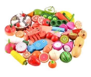 Montessori Educational Kitchen Wooden Fruits and Vegetables Cutting Toys Set for Kids