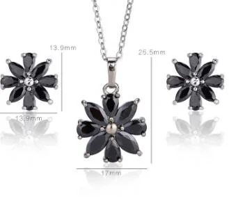 Black Eight Petals Stone Staggered Jewelry Temperament Jewelry Set