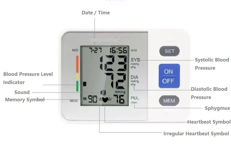 Máquina de BP digital médica Monitor de BP inteligente Sphymomanómetro frecuencia cardíaca Tensiómetro del brazo superior