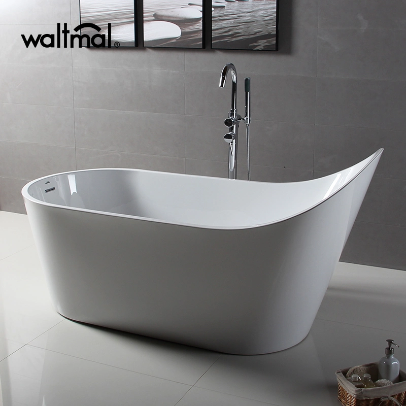 Pure White Corner Drain Acrylic Glossy Surface Freestanding Soaking Tub