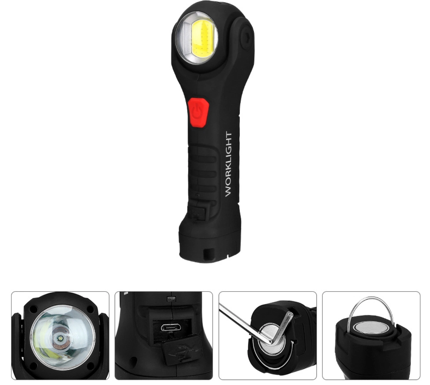 Rotated 360 Degree LED Lighting for Inspection Spot Lamp Magnetic Base COB Rechargeable Work Lamp Handheld Warning Flashing Inspection Light LED COB Work Light