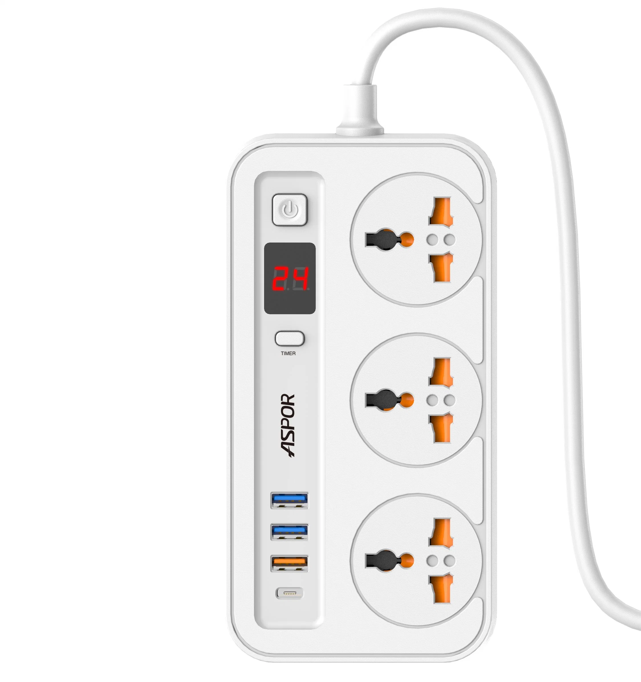 Fiche femelle d'alimentation IQ 32 W, chargement rapide PD, extension d'alimentation 3USB Prise 1-99 heures contrôle de temporisation cordon d'alimentation 250 V 2 mètres eu/US/UK Prise disponible