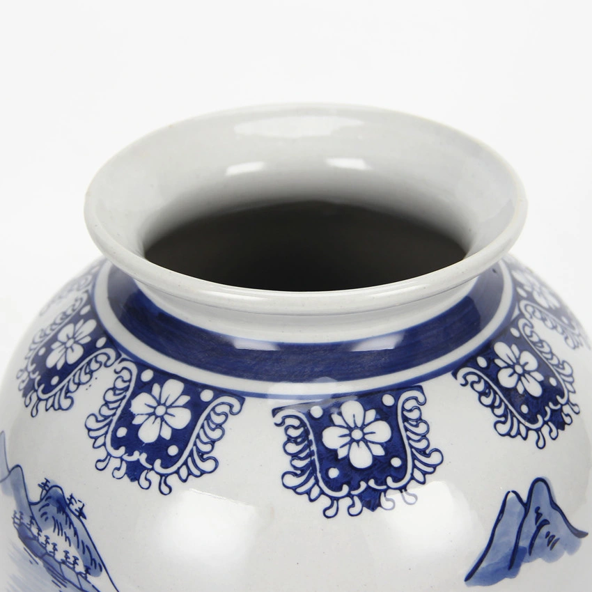 V070 Cerámica clásica Azul y jarrón blanco porcelana al por mayor Paisaje Pintura Tabletop Vasa para la decoración del hogar