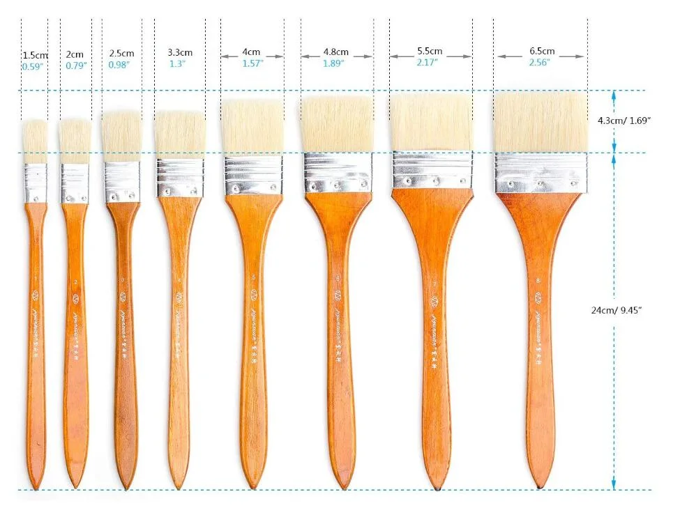 8 Pieces Large Flat Artist Bristle Paint Brush Wash Brushes Set for Oil Water Color Acrylic Paint