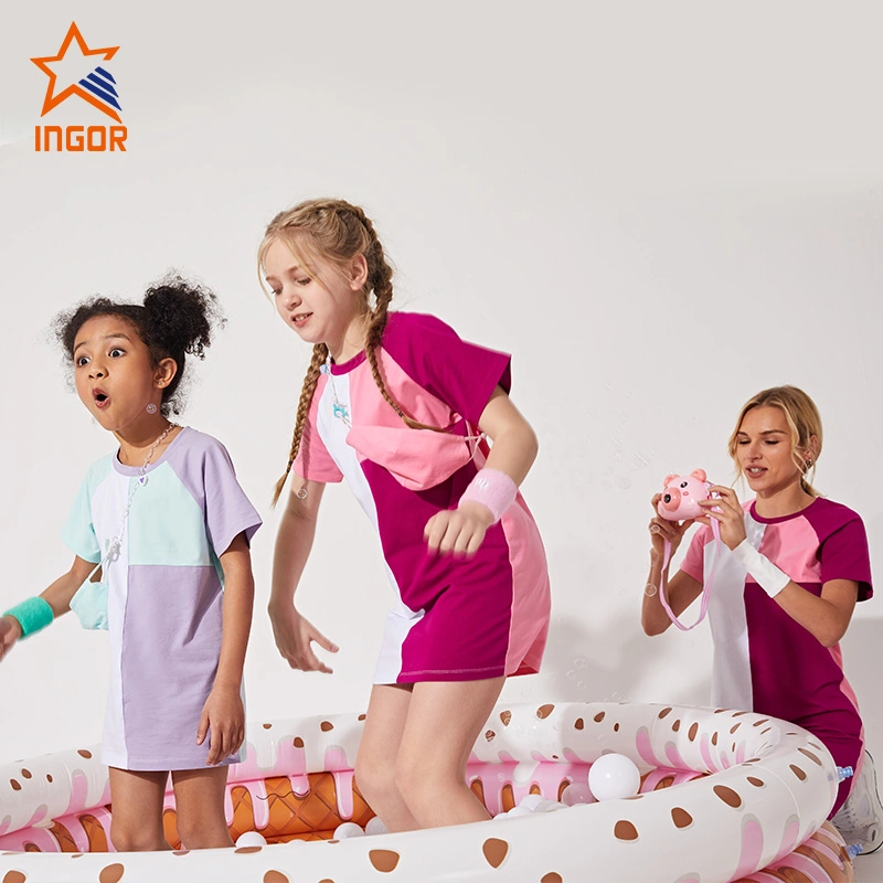 Ingorsports Custom Großhandel Activewear Kinder Kontrastfarbe T-Shir Kausal Rock Für Kinder Sportbekleidung