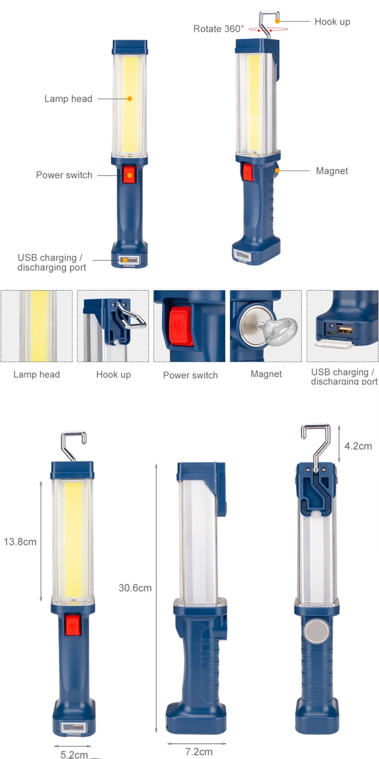 مصباح LED يضيء مصباح LED الخاص بالطوارئ 10 واط مع قاعدة مغناطيسية فائقة مصباح عمل الطوارئ الساطع مع مصباح LED محمول باليد لوظيفة Power Bank مصباح العمل