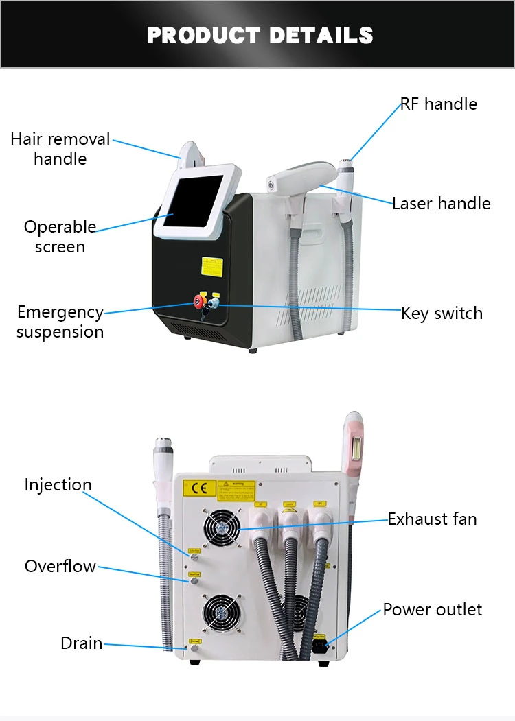 3 manijas IPL RF ND-YAG láser 3-in-1 Opt Multifunctional Hair Extracción de la máquina