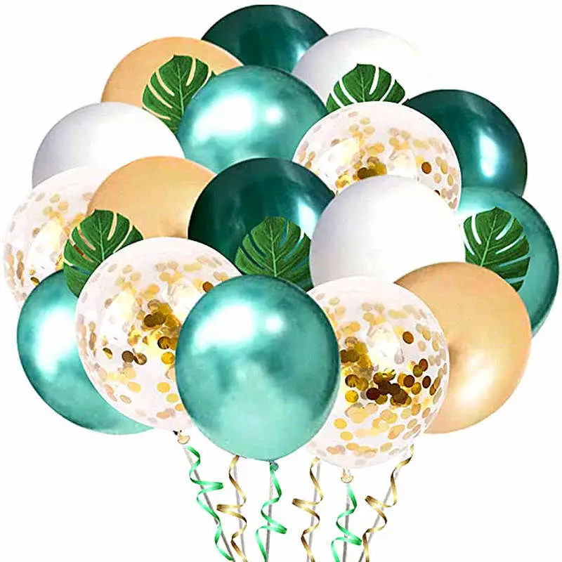 ألعاب الغابة Globos Green White Gold Confetti Metallic Latex بالون حفل عيد ميلاد زخارف 12 بوصة لاتكس بالون