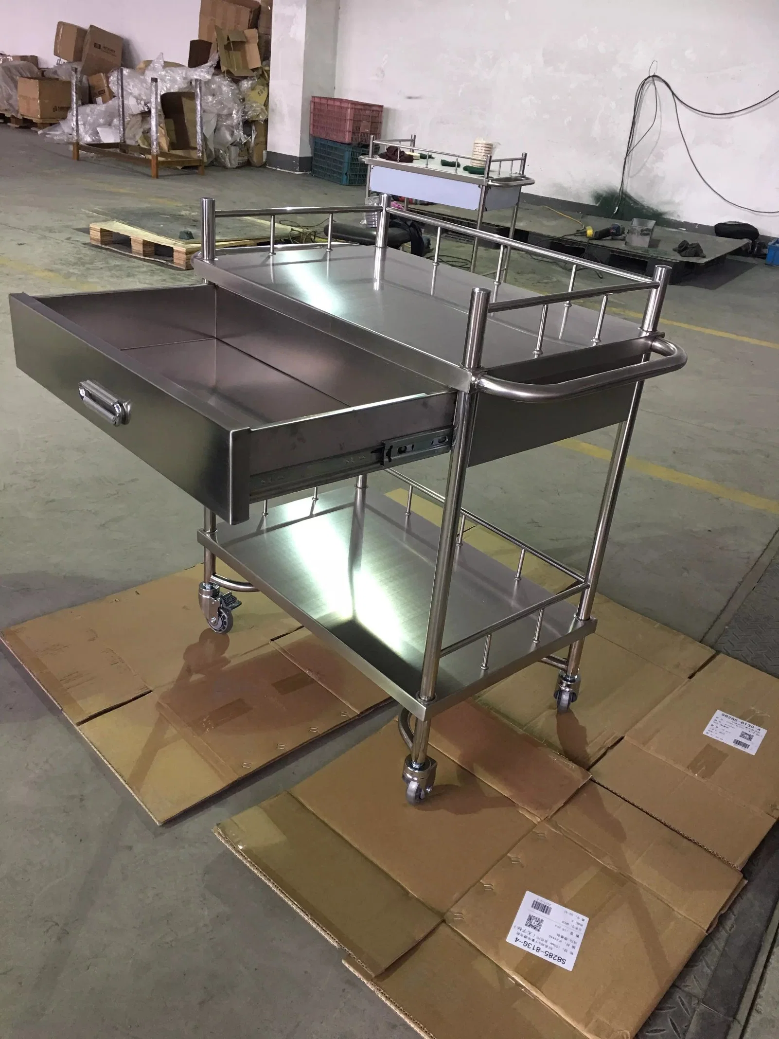 Superior Stainless Steel Two Drawers Instrument Rolling Cart Hospital Trolley with Wheels