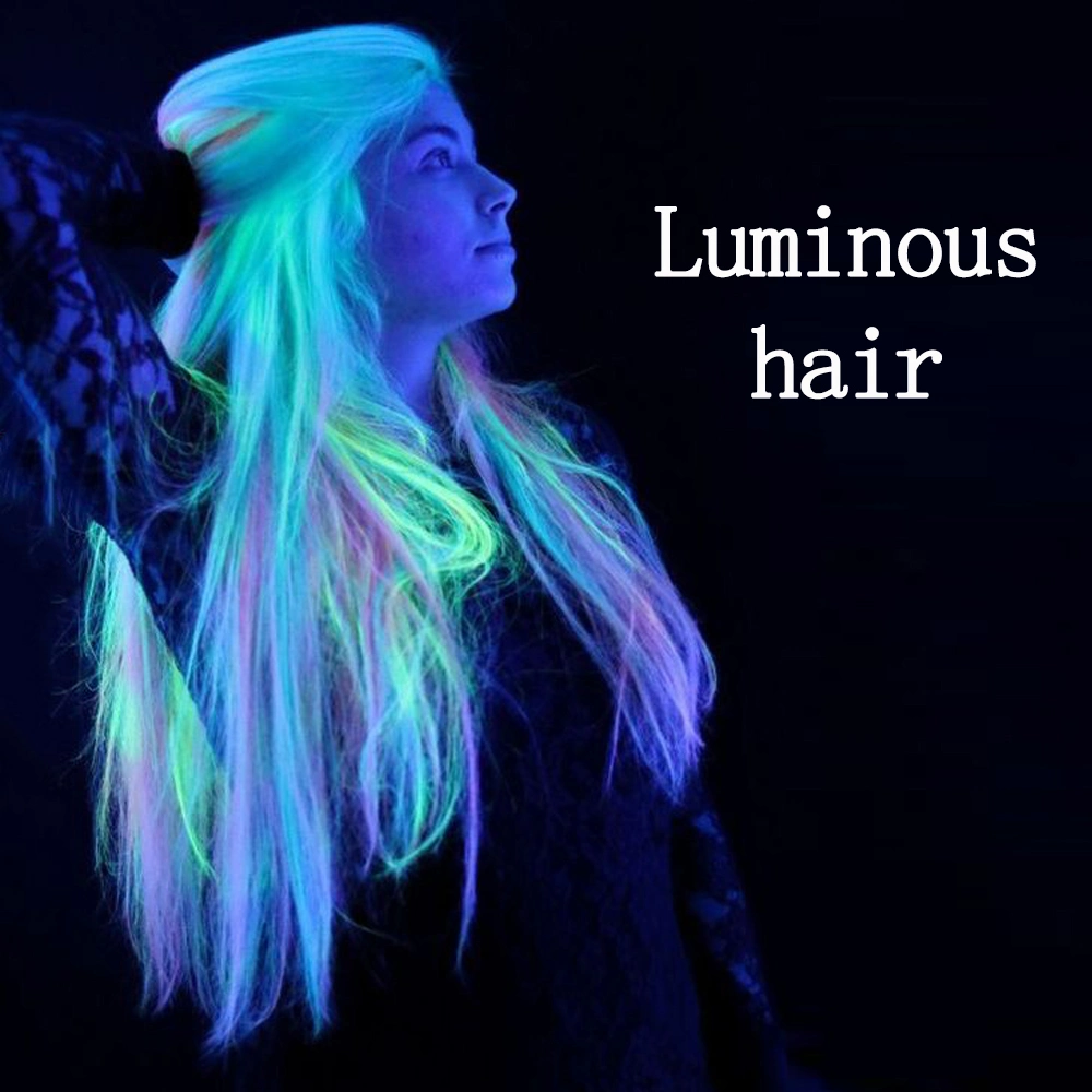 Colorful Girl Neon Glowing Hair Extension Florescent Light Hairpiece Shining Hair in The Darkness