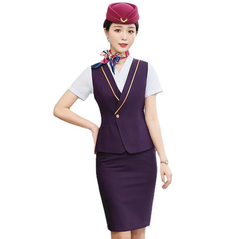 Autumn Women's Business Suit Vest Skirt Hotel Front Desk to Jewelry Shop Work Clothes Southern Airlines Stewardess Uniform