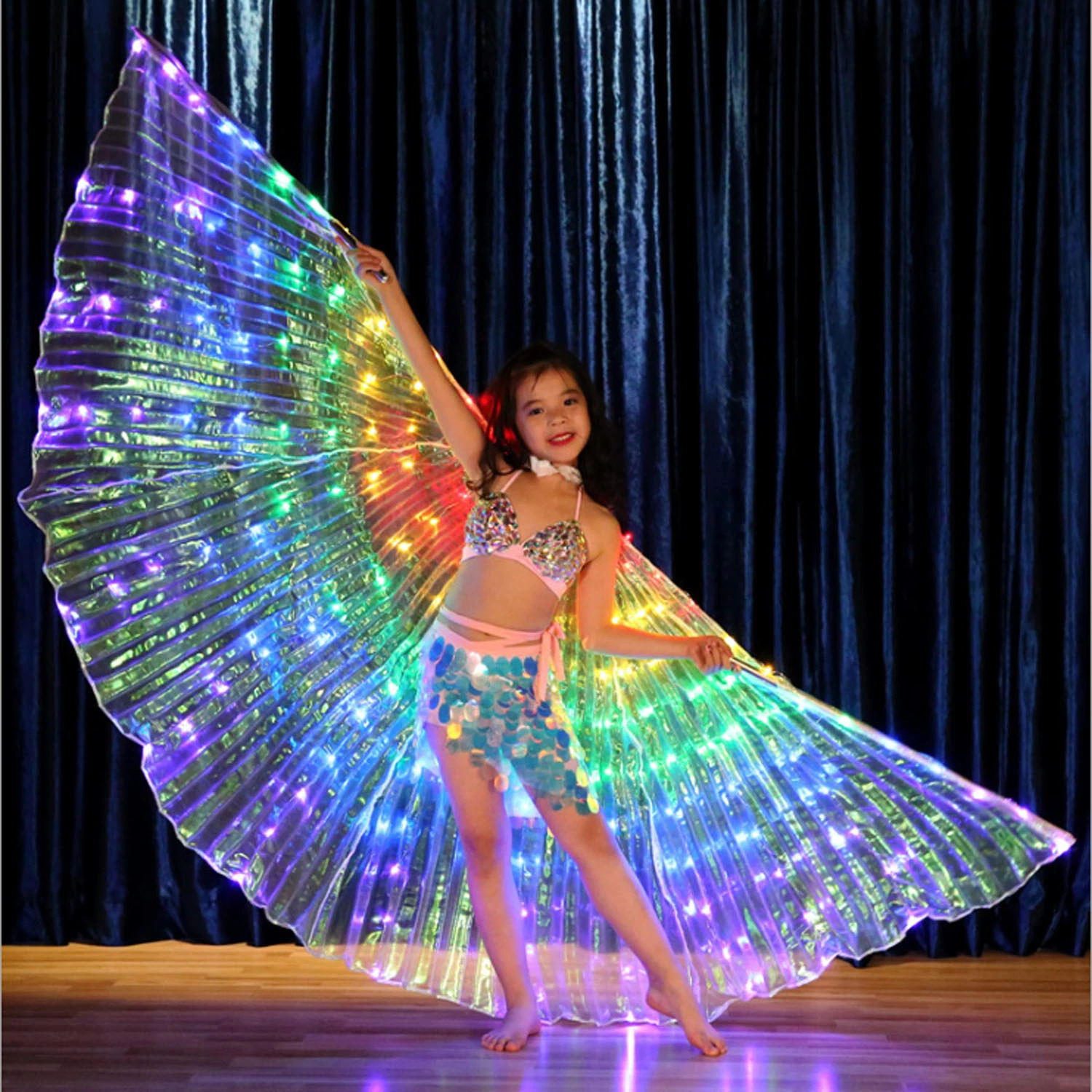 Children's LED Luminous Wings Belly Dance Cloak 360 Degree Fluorescent Butterfly Wings Five Color Performance Luminous Props