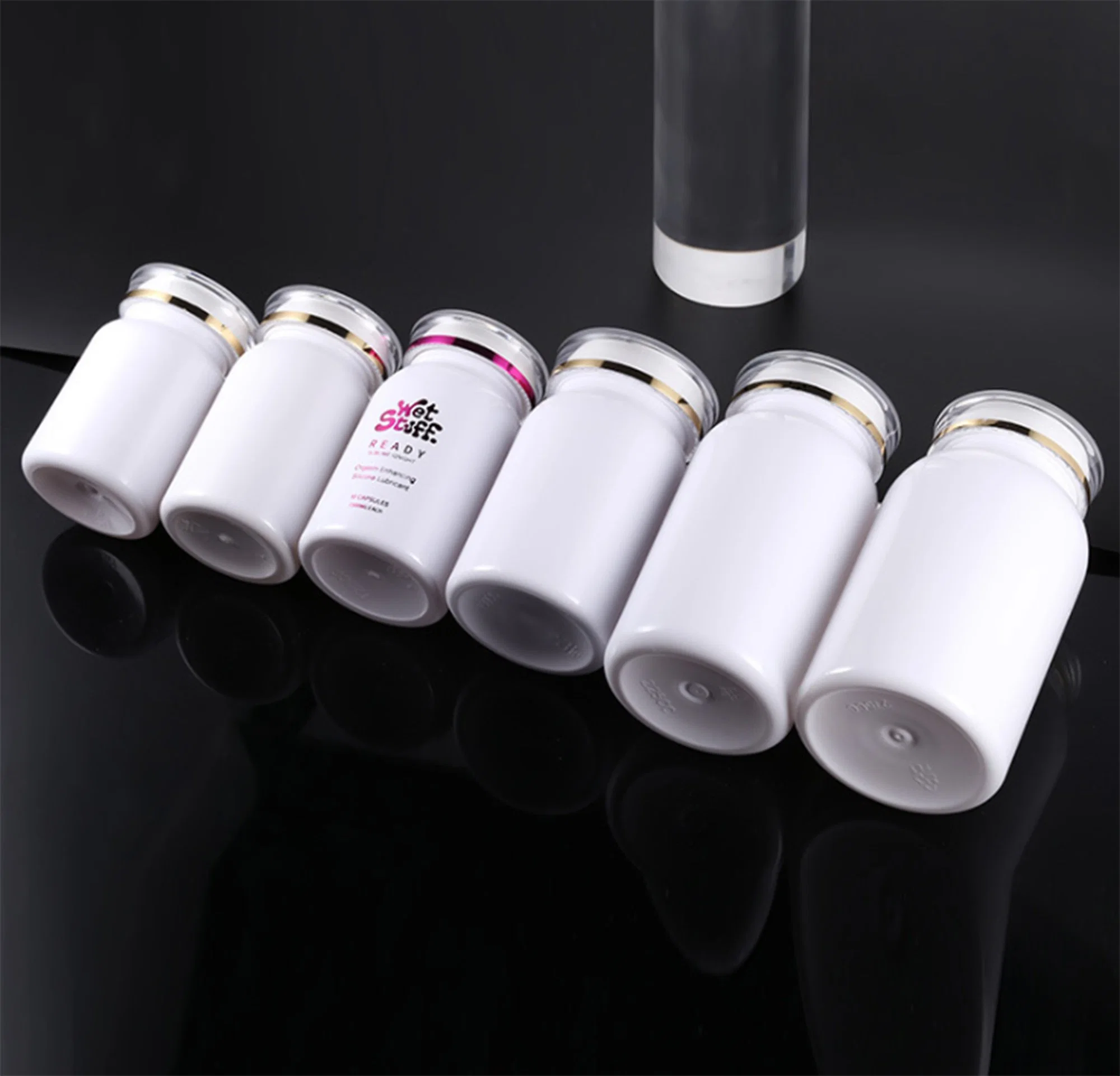 Vacío de plástico de píldora de vitaminas Capsule Bottle contenedor puede con la tapa